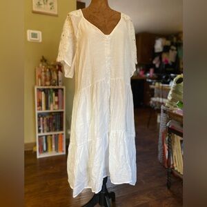 Indigo rose white casual flowy peasant dress
